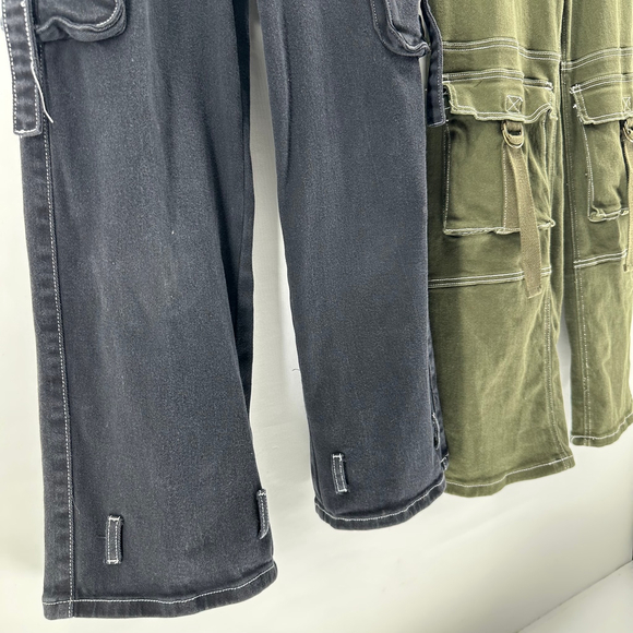 HOT TOPIC Y2K Black Cargo Jeans JR GIRLS TEEN 5 Baggy Punk Goth Steam Grunge LOT - Picture 5 of 11